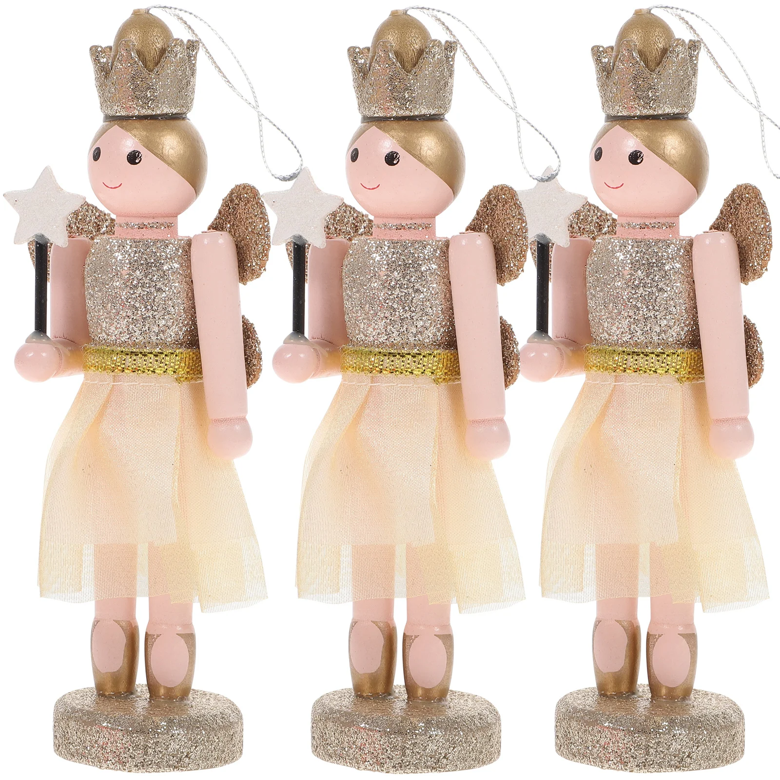 3 Pcs Nutcracker Pendant Mother Toys for Girls Christmas Figurines Wood Walnut Wooden Dolls Decor