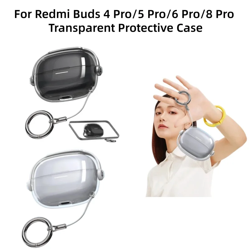 

For Redmi Buds 4 Pro/5 Pro/6 Pro/8 Pro Transparent Protective Case with Lock Buckle， Cute Music Boy Design Earphone Cover
