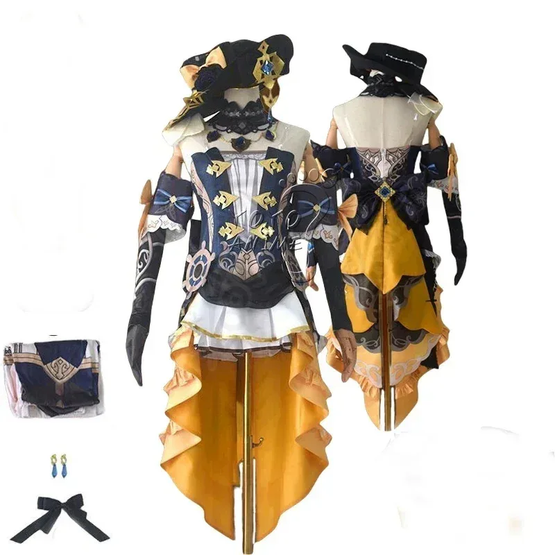 

qa156Game Genshin Impact Navia Косплей Костюм Парик Платье Униформа Fontaine Spina Di Rosula Шляпа Серьги Перчатки Ожерелье Вечеринка