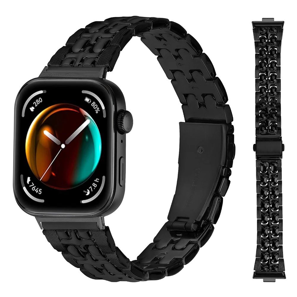 

For Huawei Watch Fit 3 Metal Watch Band Cross Design Replacement Strap - Black