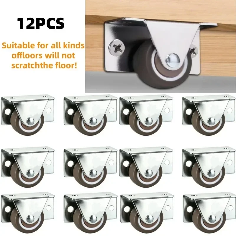 12PCS Silent Rubber Casters, Drawer Wheels for Furniture, Kitchen Cabinet Table, of Side Installation Low Profile Replace Wheel
