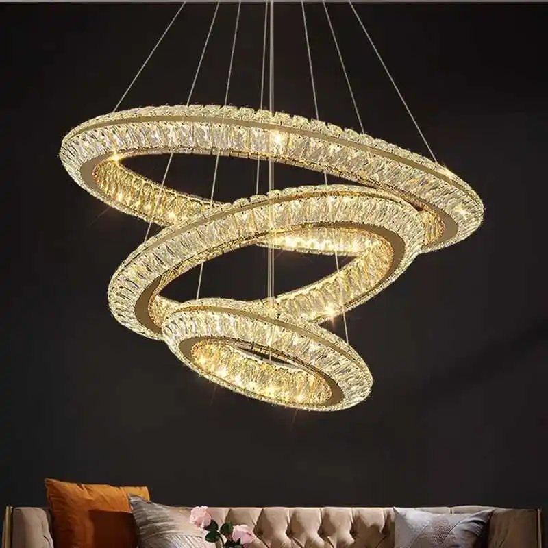 

Modern Crystal Pendant Lighs Home Decoration Bedroom Dining Living Room Ceiling Chandelier Luxury 3 Ring Led Lighting Fixtures