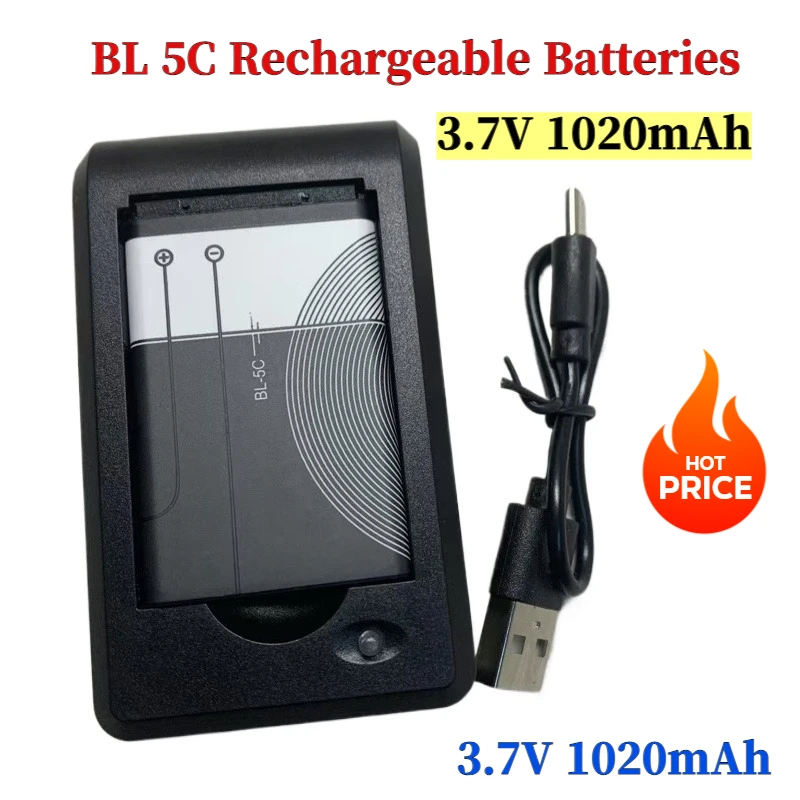 

3.7V 1020mAh Battery BL-5C BL5C BL 5C Rechargeable Batteries For Nokia 2112 2118 2255 2270 2280 2300 2600 2610 3125 3230