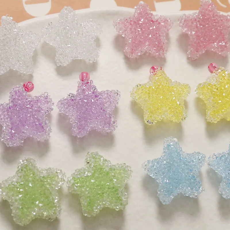 DIY Jewelry Findings 20pcs 24mm Jelly Candy Crystal Rhinestones Cute Stars Acrylic Resin Beads Fit Bracelet Necklace Earrings