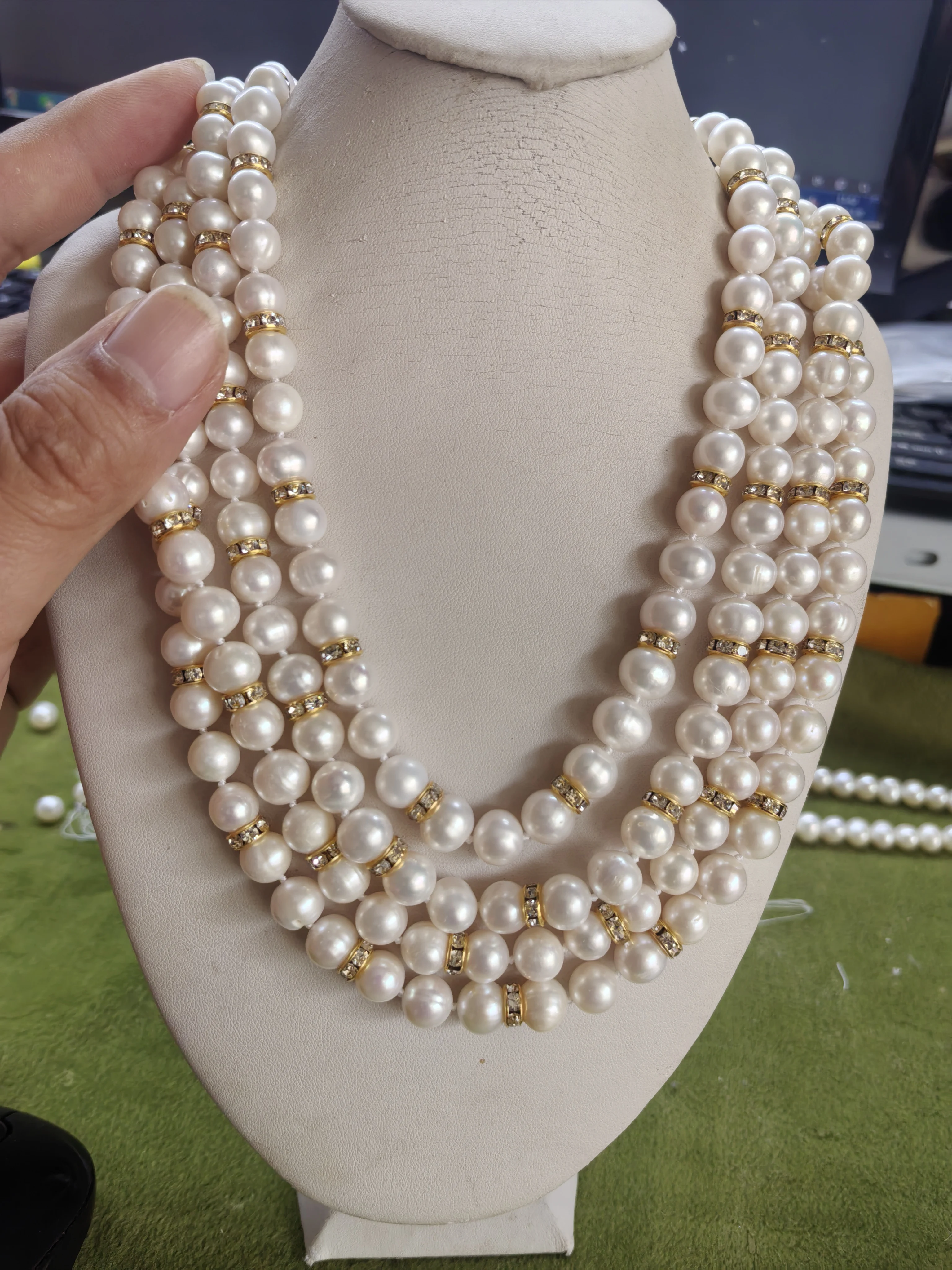 long Genuine 9-10mm Natural akoya white round Pearl Necklace 18'' 54in AAA 14k gold clasp