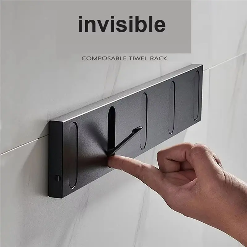 ABVG-Invisible Folding Wall Hanger 5 Hooks Towel Rack Coat Clothes Hanger Self-Closing Back Door Hooks Bathroom Kitchen
