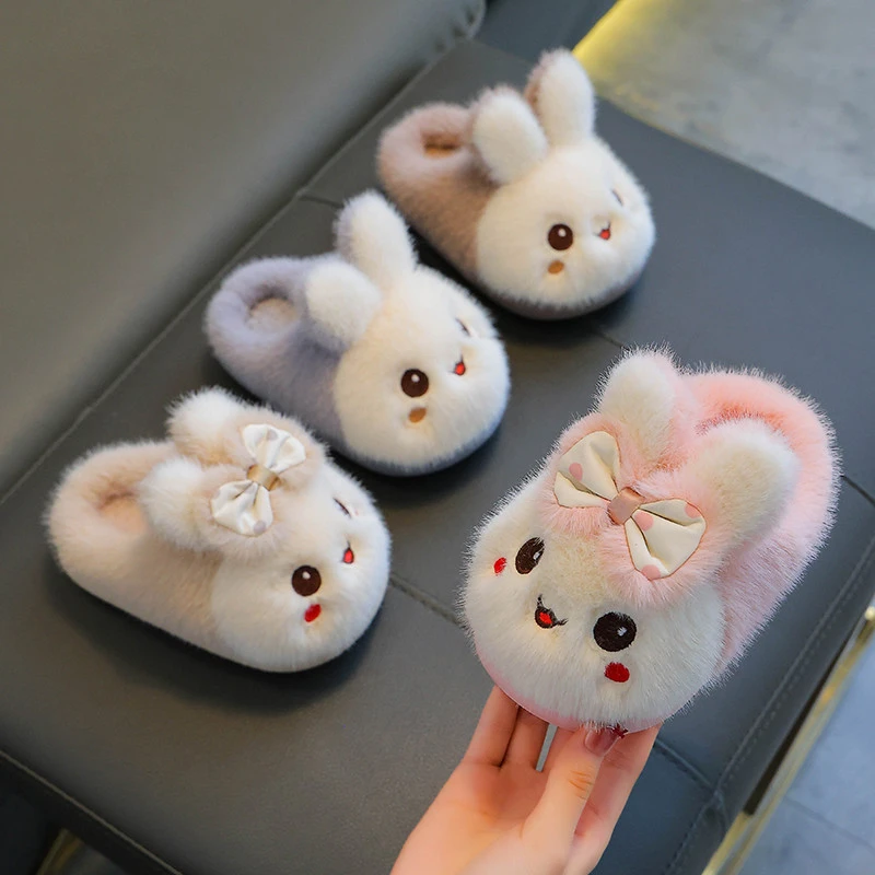 Picture 7: Adorable Smiling Rabbit Plush Slippers For Kids Winter Cozy Indoor Slide Shoes Toddler Anti Odor Boys Girls Home Mules Slippers