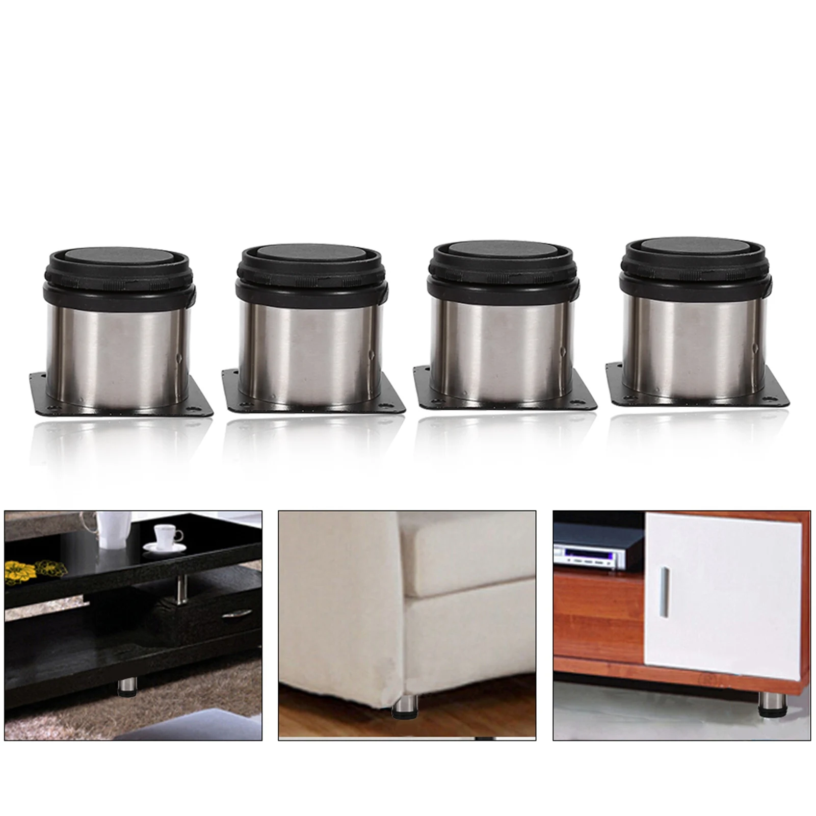 4Pcs Stainless Steel Height Adjustable Feet Cabinet Legs Round Stand Holder 60 X 60mm