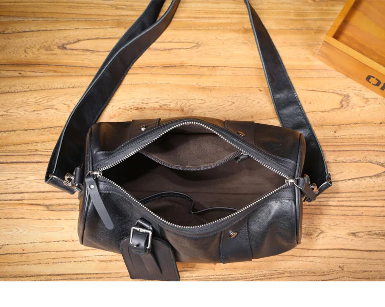 Outdoor-Reisen hochwertige echtes Leder Herren schwarze Zylinder Umhängetasche lässig Designer handgefertigte Rindsleder Umhängetasche – Detail 22