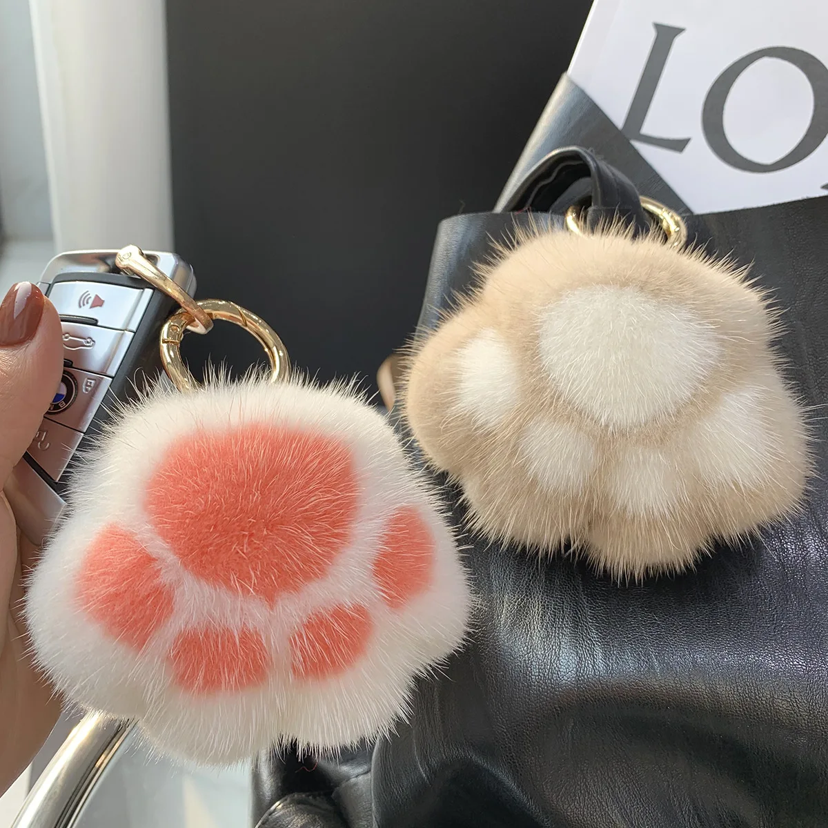 Imitation Mink Hair Cute Cat Claw Doll Girl's Heart Bag Pendant Plush Paw Bag Pendant Car Keychain
