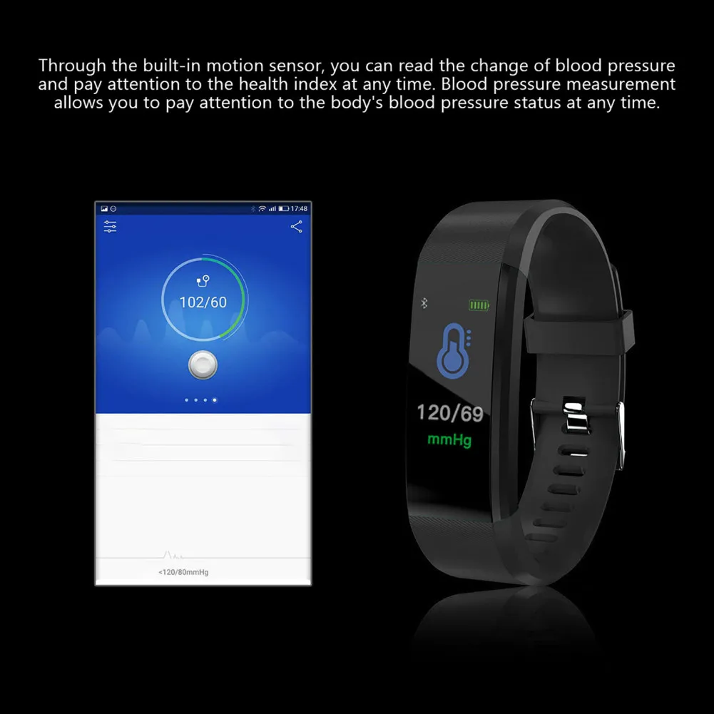 115plus Smart Watch 0.96 Inch Touch Screen Fitness Tracker Waterproof Smartwatch Heart Rate Blood Pressure Sleep Monitor