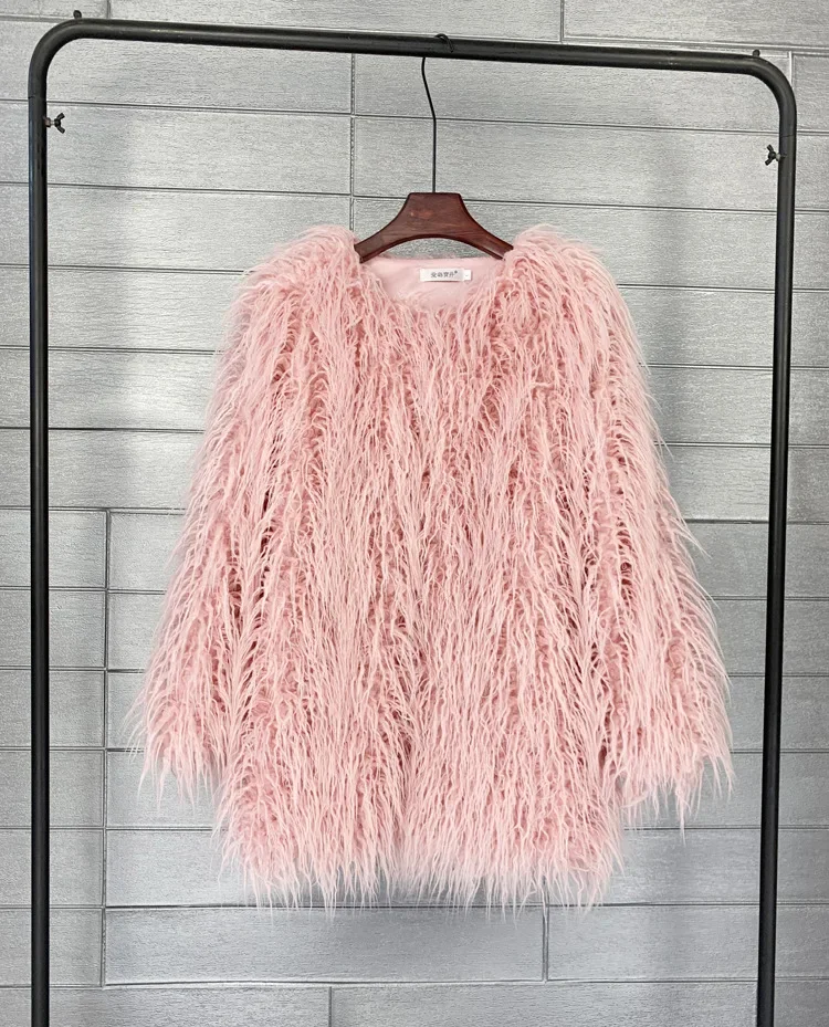 Mongolia Sheep Fur Women Medium Long Coat Jacket Colorful Warm Faux Fur Plush Coats Female Jacket Autumn Winter Furry Outerwear