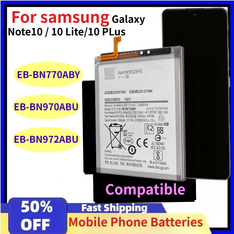For Samsung Galaxy Note10/10 Lite/10 Plus Mobile Phone Battery - EB-BN770ABY EB-BN970ABU EB-BN972ABU Rechargeable Batteries
