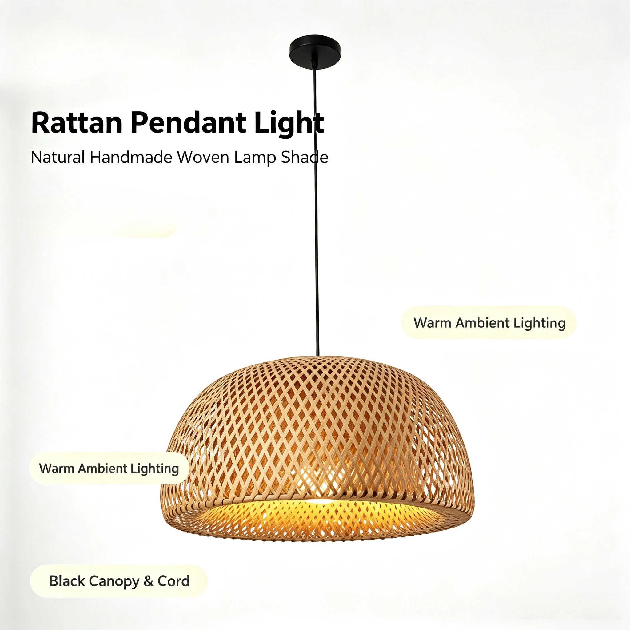 JOYINLED Rattan Handgefertigte Geflochtene Wohnzimmer Schlafzimmer Deko Bambus Handgewebte Pendelleuchten Hängende LED Deckenlampe Kronleuchter