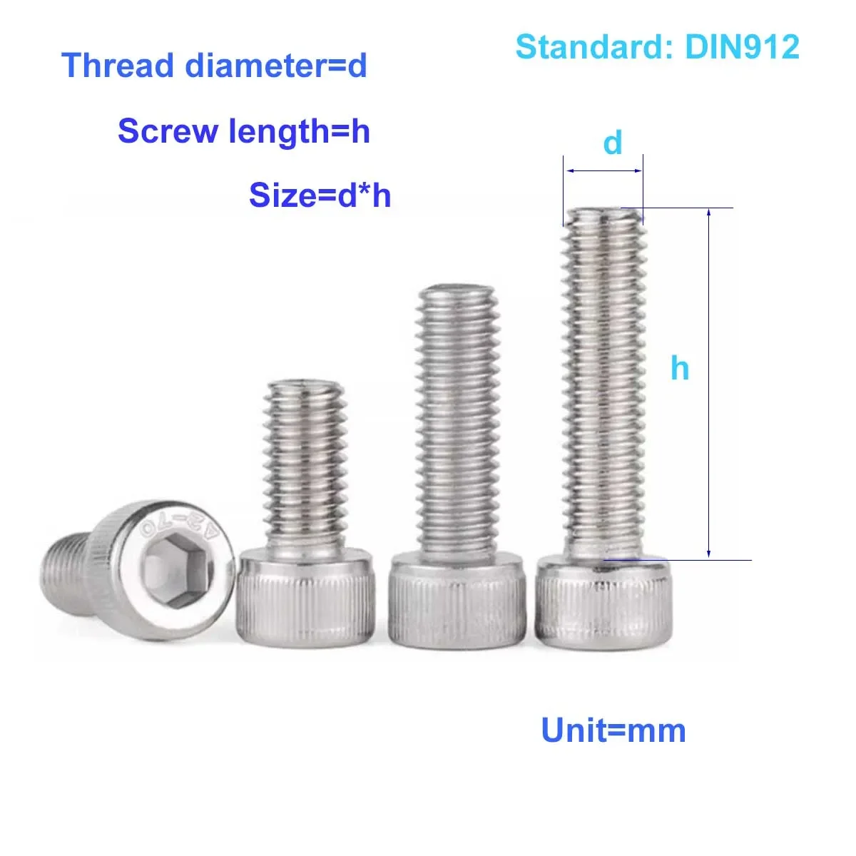 

304 Stainless Steel Hexagon Socket Screw/DIN912 Extended Cylindrical Head Cup Head Bolt M3M4M5M6M8