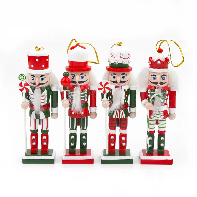 

4Pcs Wooden Nutcracker Soldier Christmas Tree Hanging Pendants 12.5CM Craft Nutcracker Puppet Desktop Ornaments Christmas Decor