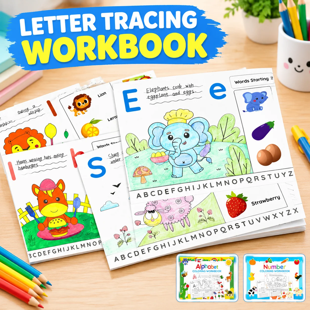Kids Letter Tracing Workbook 25 Pages Handwriting Practice Copybook with Stickers Pen Control Training English Coloring Book