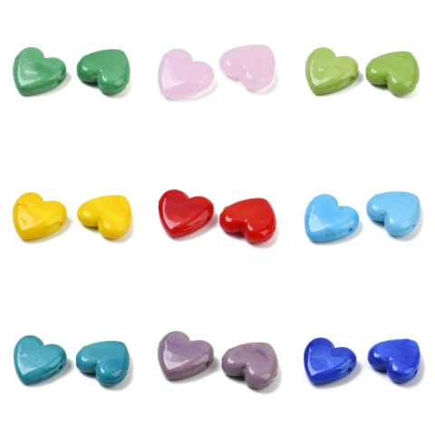 10pcs Handmade Lampwork Multicolor Heart Glass Beads Valentine's Day Gift,  19-20x6.5-7mm for DIY Jewelry Making