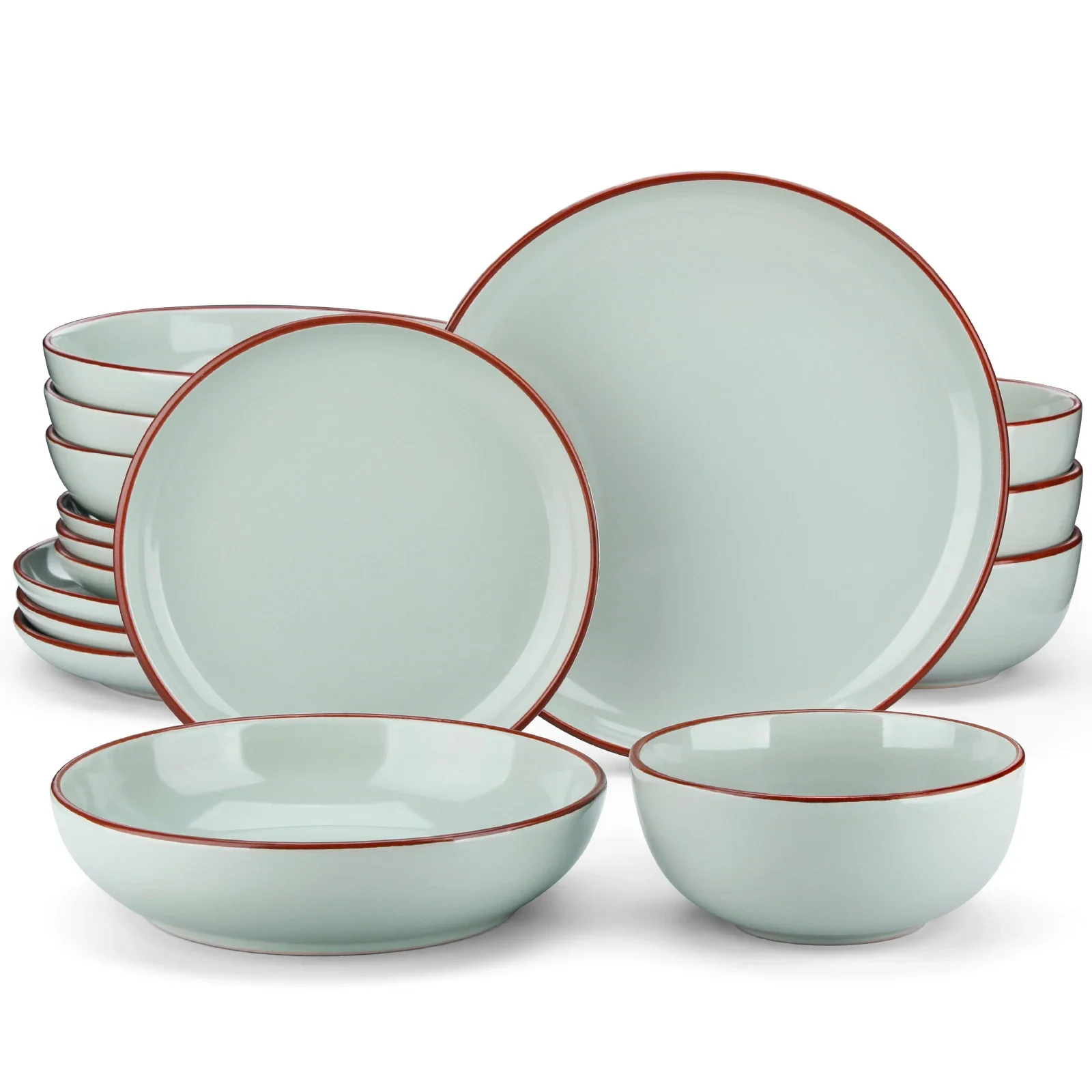 VANCASSO NYMPH 16/32 Pcs Jade Solid Color Glazed Ceramic Tableware Set with Dinner/Dessert/Soup Plate/Bowl  For 4/8 Person