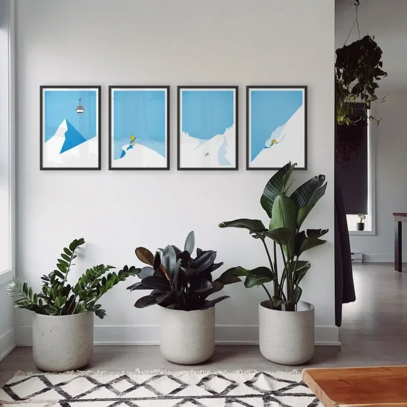 Multiple sizes 1pc frameless Canvas Painting,Winter Sport Ski and Snowboard Poster Minimalist Vintage Mountain Scenery Canvas Pa