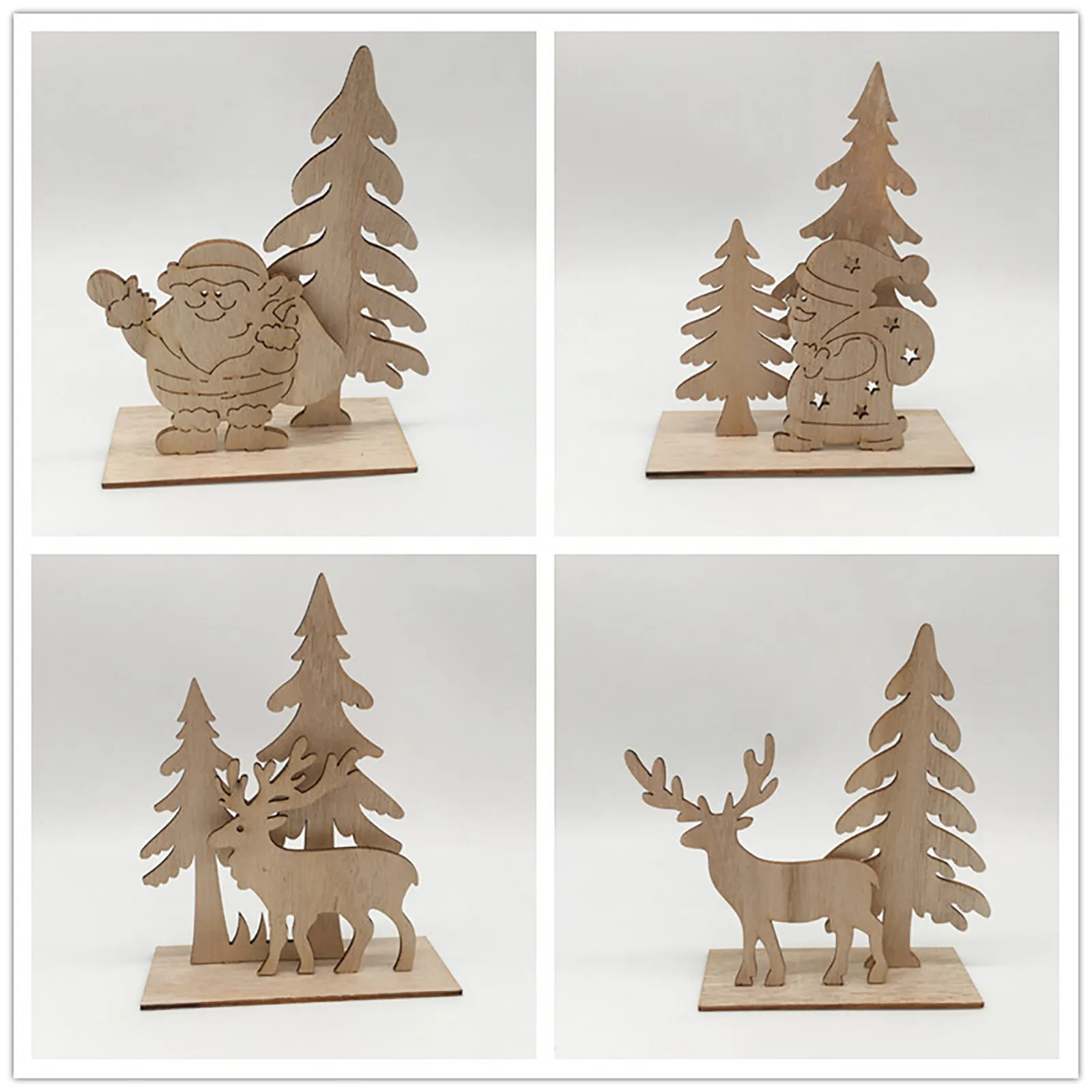 Christmas Wooden Village Scene Table Decor Diy Tree Reindee Festival Ornaments Tabletop Strength Ornament Personality Creative