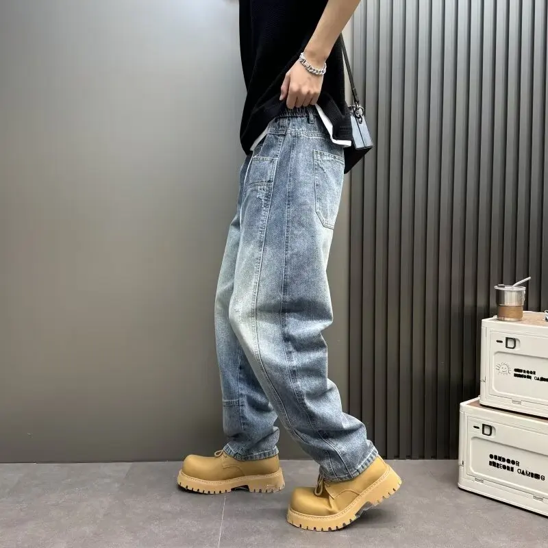 جينز هاراجوكو متعدد الاستخدامات عصري بسيط على الطراز الياباني كسول فني Ins موضة جديدة عالية الخصر ساق مستقيمة