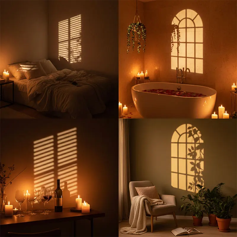 Window Shadow Projector Light 5 Gobo Discs Mood Lamp Bedroom Salon Studio Streaming Background Decoration