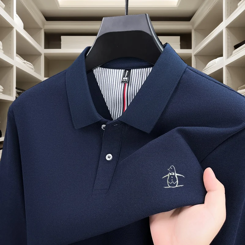 

100% pure cotton high-end brand men's short sleeved polo shirt autumn trend new luxury exquisite penguin embroidery golf T-shirt