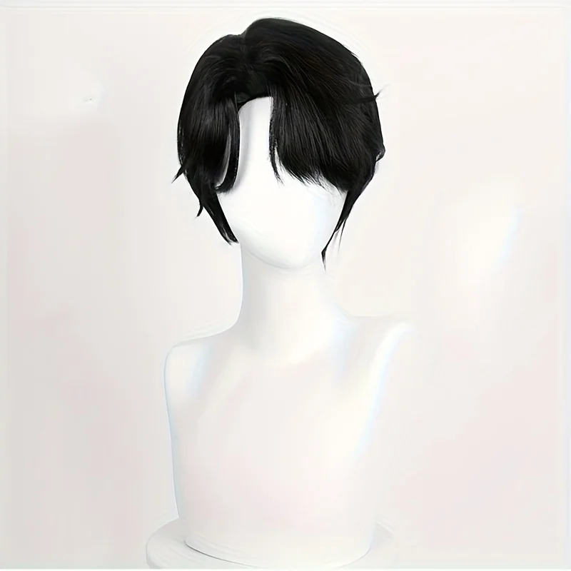 A Unisex Wig with a Black Side-Parted Fringe And Layered Short Hairstyle, Suitable for Wearing at Daily Gatherings And Party