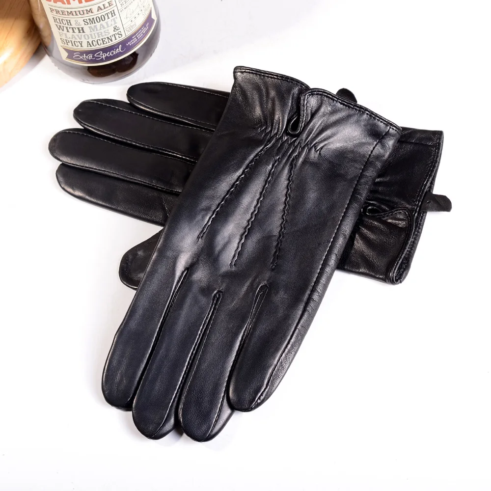 Men‘s Real Leather  Winter Warm Genuine Leather Motocycle Riding Driving Outdoor Touch Screen Gloves