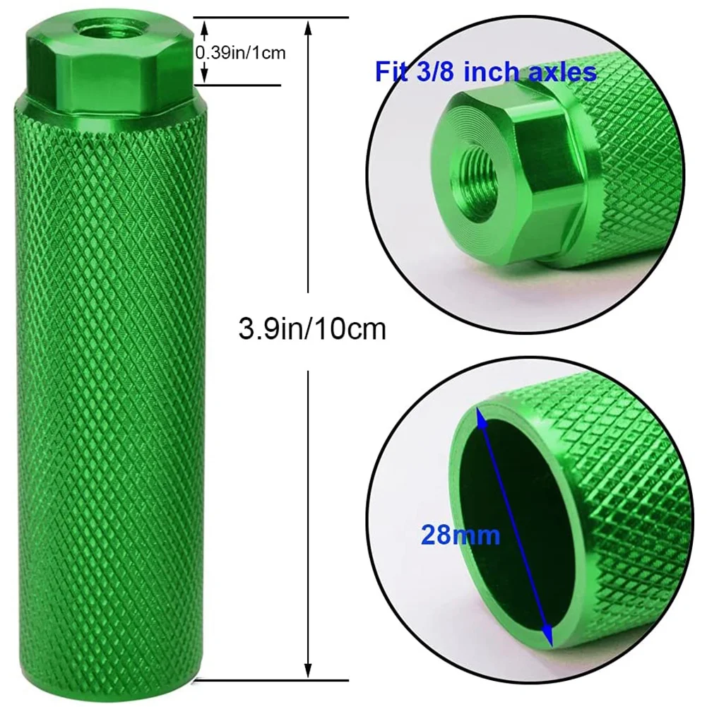 4 Pcs Bike Pegs,Aluminum Alloy Anti-Skid Lead Foot Bicycle Pedals BMX Pegs for 3/8 Inch Axles Bicycle Accessories,Green