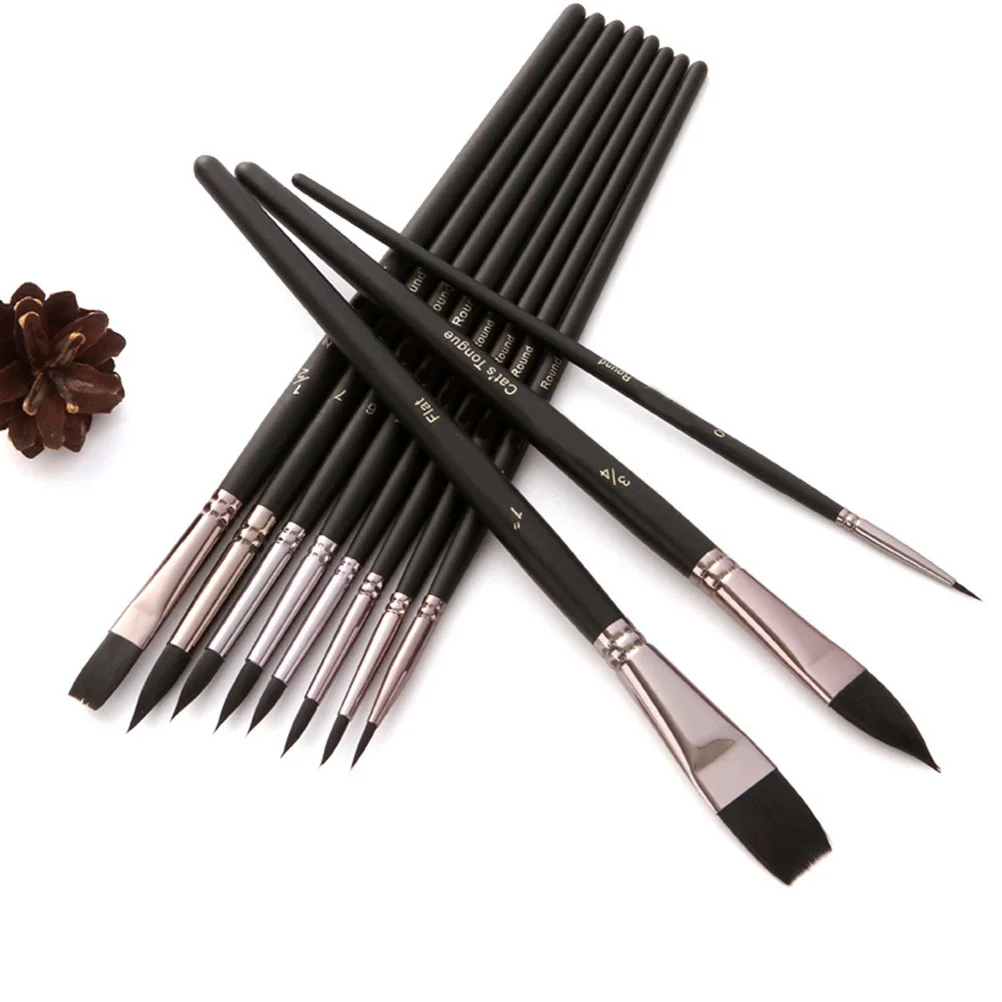 

12Pcs Multi-Head Watercolor Paint Brush Set Durable Nylon Wooden Handle Fine Detailing Drawing Art Tools Detail Paint Brush