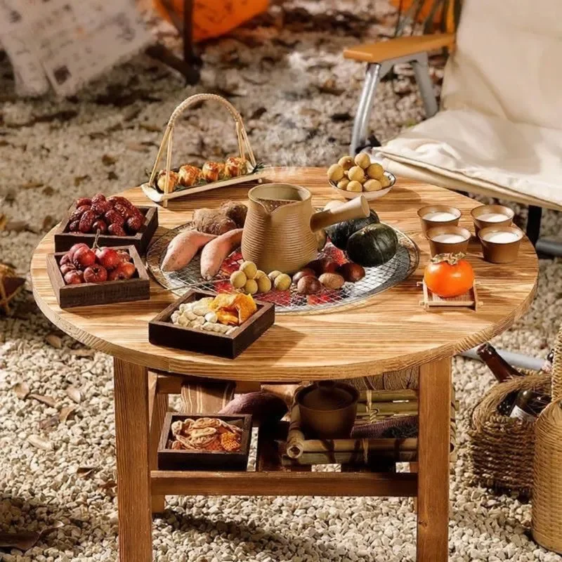 High End Enclosed Stove Tea Table Full Set Chinese Fire Table Round Tea Hot Pot Barbecue Solid Wood Round Table