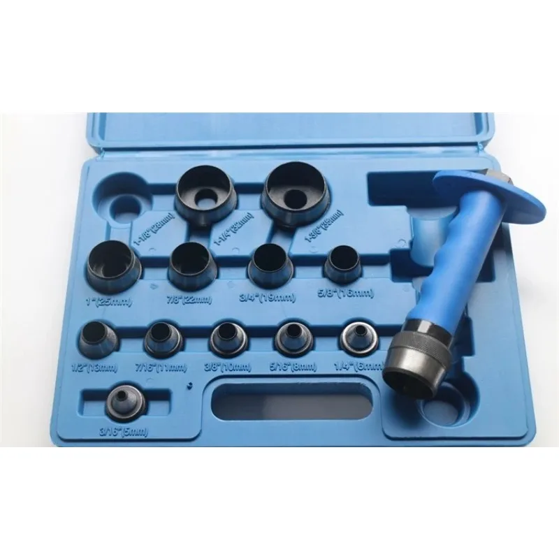 14PCS High Carbon Steel Leather Punch Set, Interchangeable Round Belt Hole Punch DIY Tools Plastic Box Pack