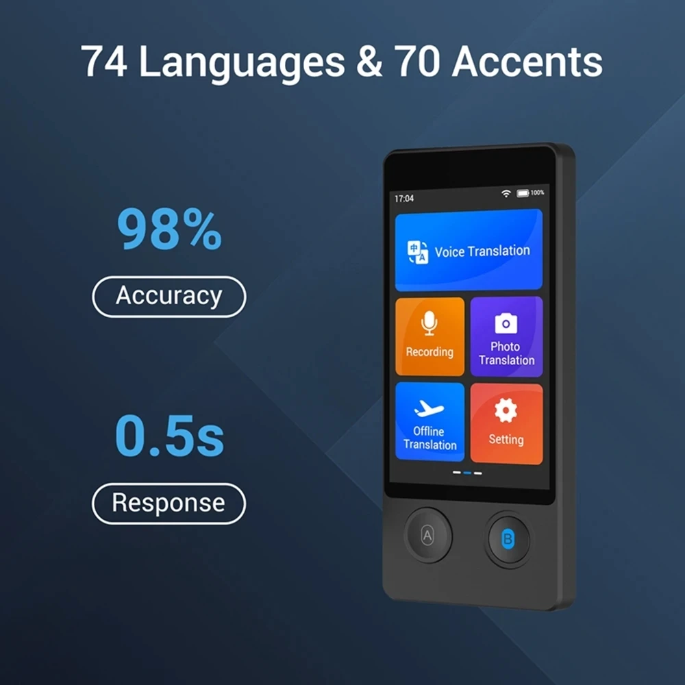 

Touch Screen Real-time Translator Instant Voice 98% Accuracy 144 Languages Translation Device for Learning Languages