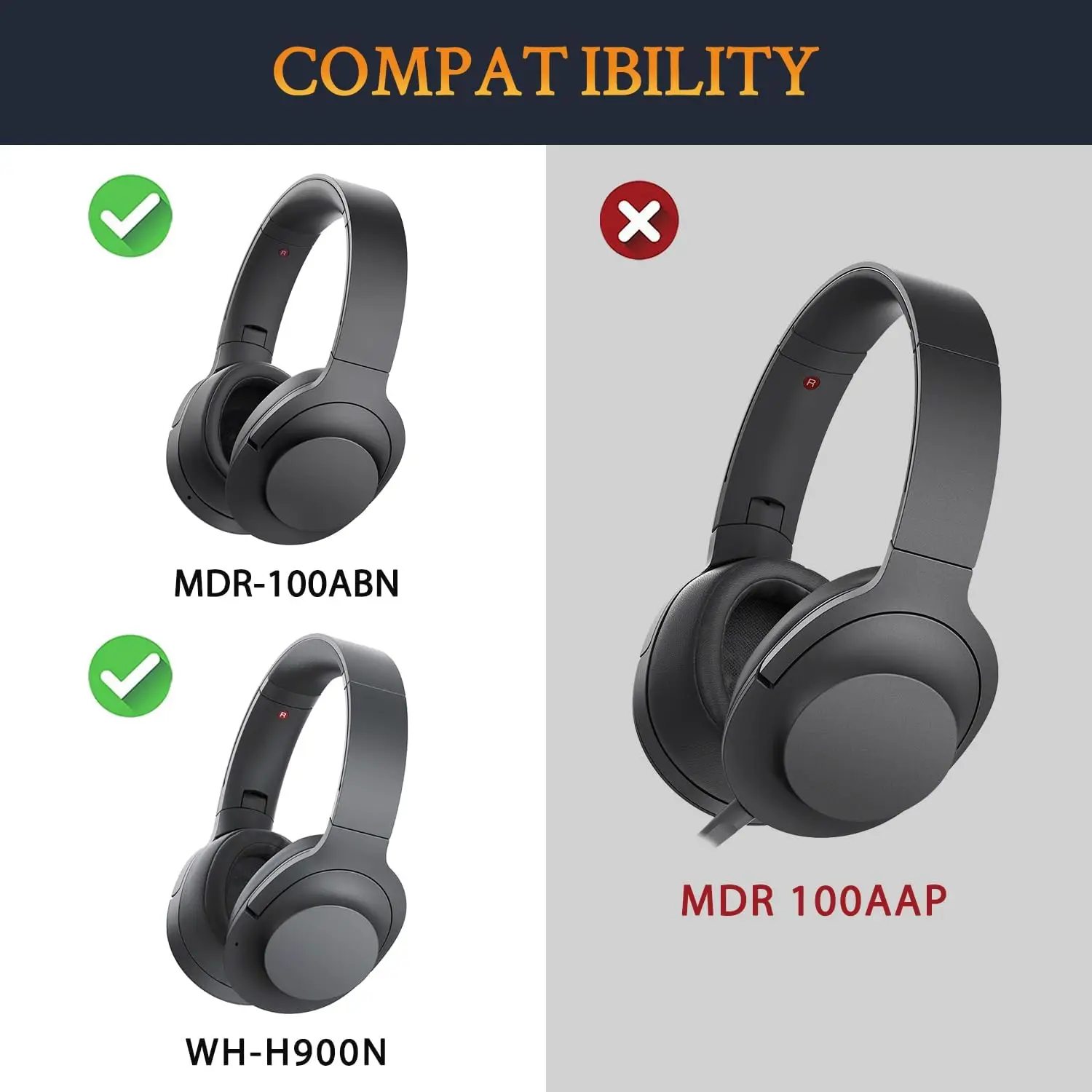 100ABN Earpads & Headband Cushion for Sony WH-H900N (h.Ear on 2 ) & MDR-100ABN Replacement Earpad Ear Pads Cushions Cover Foam