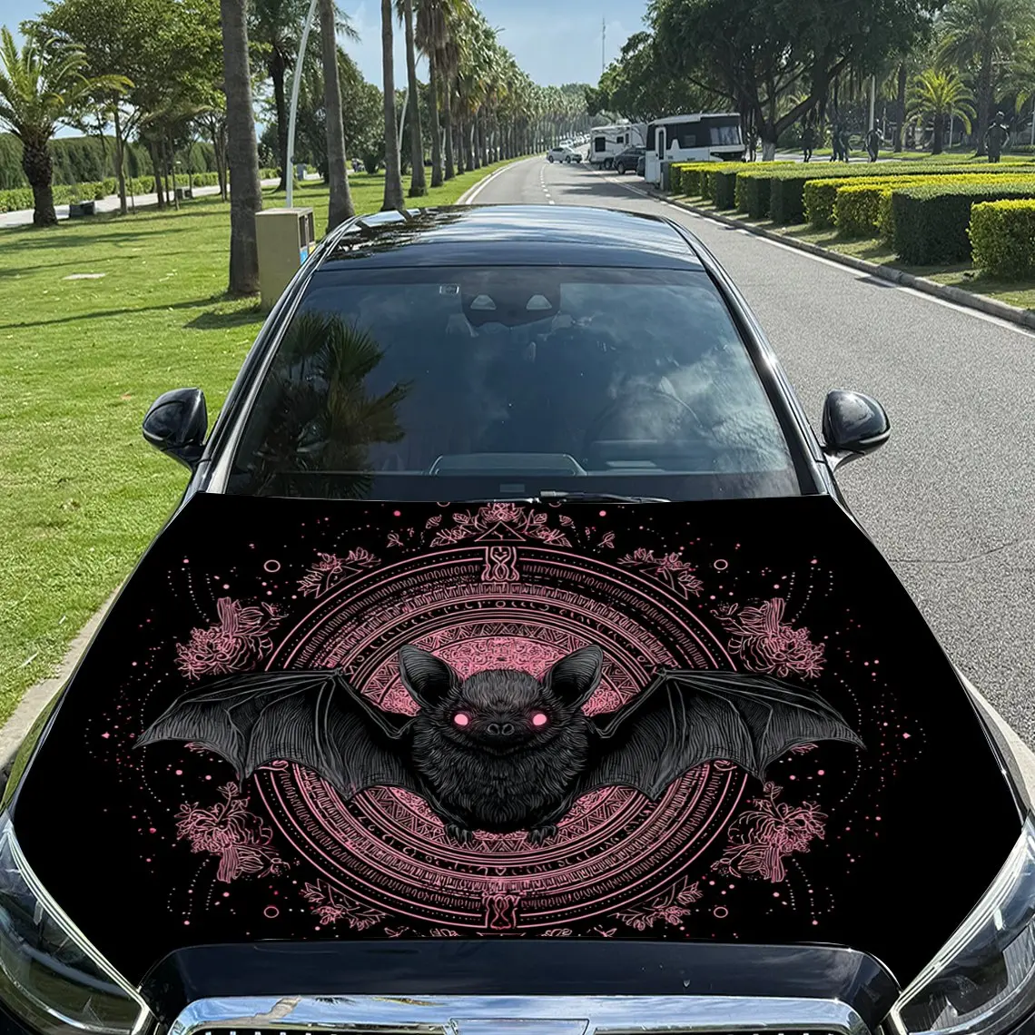 

Gothic Bat Emblem Car Vinyl Wrap, PVC Material Waterproof Car Hood Sticker, Self-Adhesive Scratch-Resistant Stickers for Engine