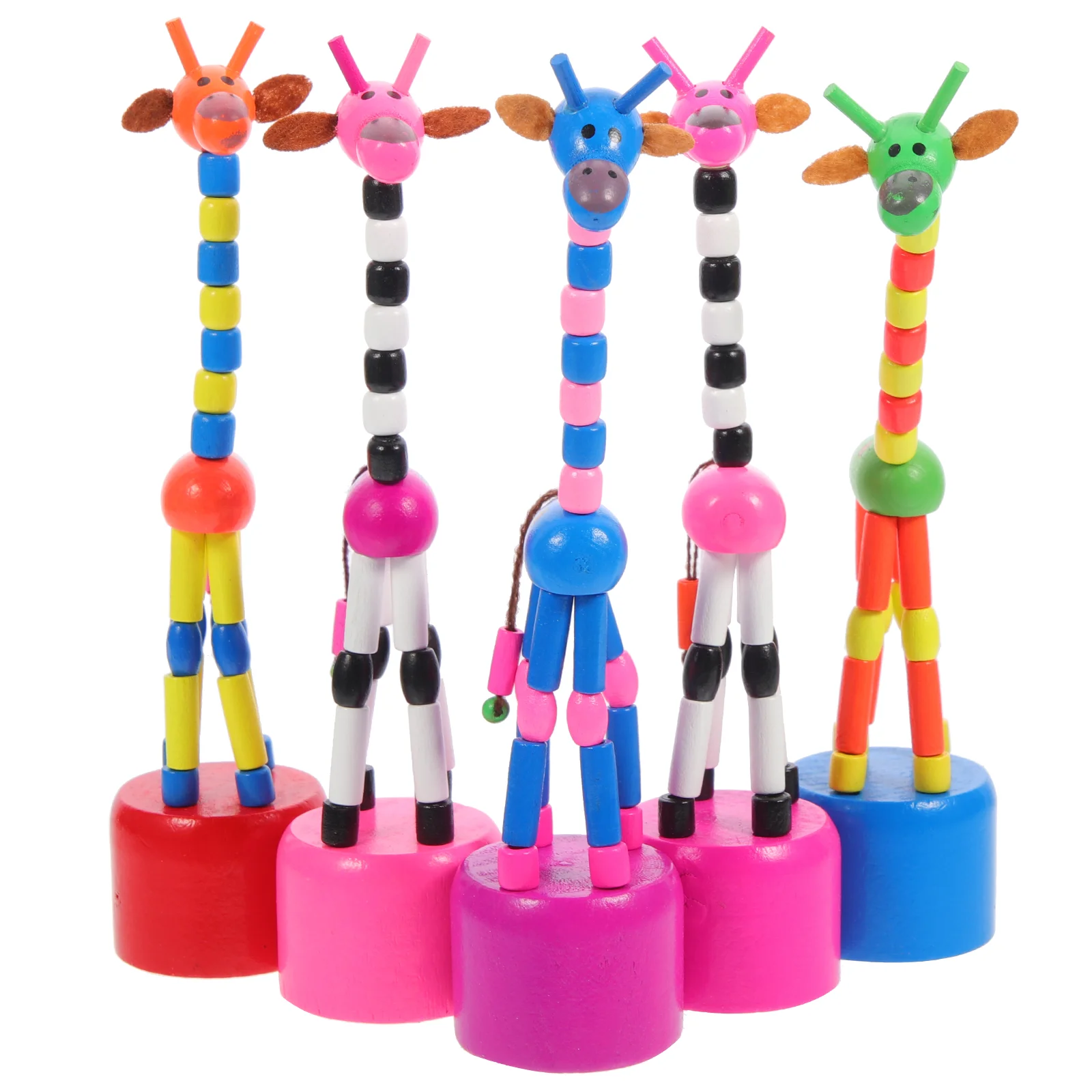 

Wooden Giraffe Toys 5 Pcs Safe Sturdy Kids Push Up Cartoon Shaped Decorative Lovely Giraffe Figurine Toy