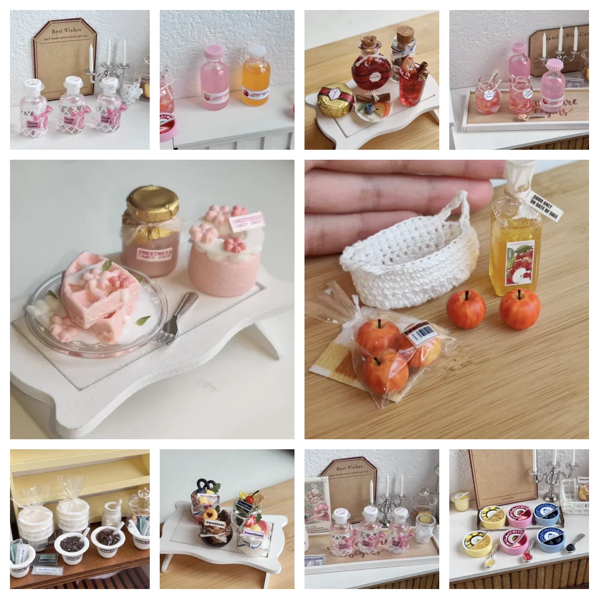 Miniature Dollhouse Dessert Set Sakura Pancake Matcha Sweets Peach Coffee Cinnamon Drink for mini Kitchen Accessories
