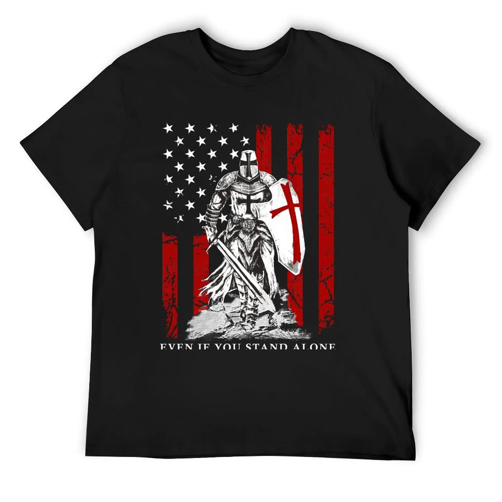 Knight Templar - Crusader Warrior American Flag T-Shirt custom shirt graphic shirts anime stuff mens graphic t-shirts hip hop