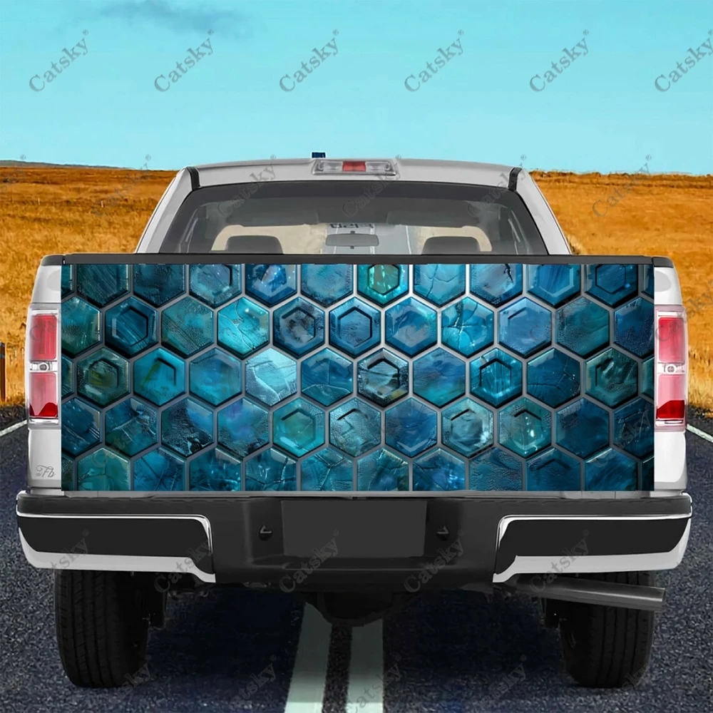 3D Grungy Hexagon Truck Tailgate Wrap Professional Grade Material Universal Fit for Full Size Trucks Weatherproof