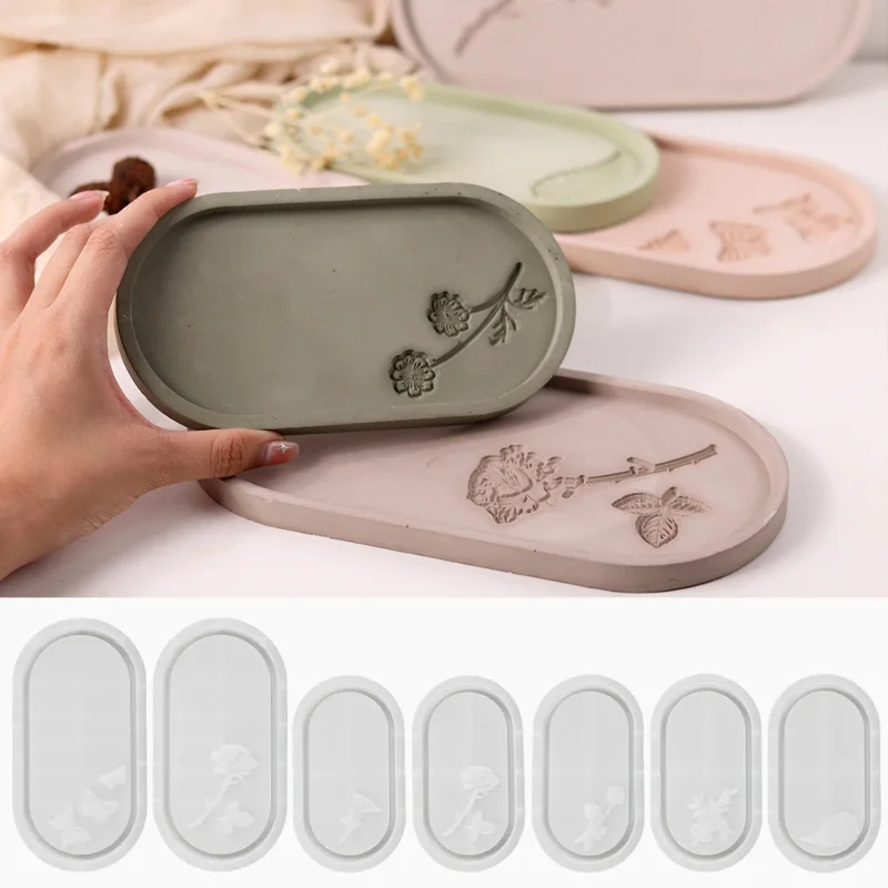 

Резной цветок, овальный поднос, силиконовая форма, сделай сам, форма для хранения бетонного цемента, ювелирная витрина, тарелка, гипсовая смола, формы для литья