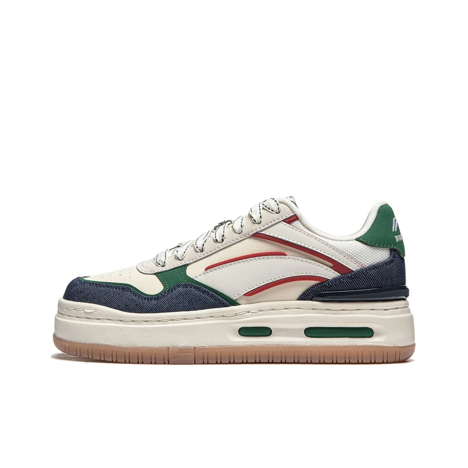 Li Ning Future C1 Slip Resistant Abrasion Resistant Low top Skateboard Shoes Women's Beige Green AGCU068-4
