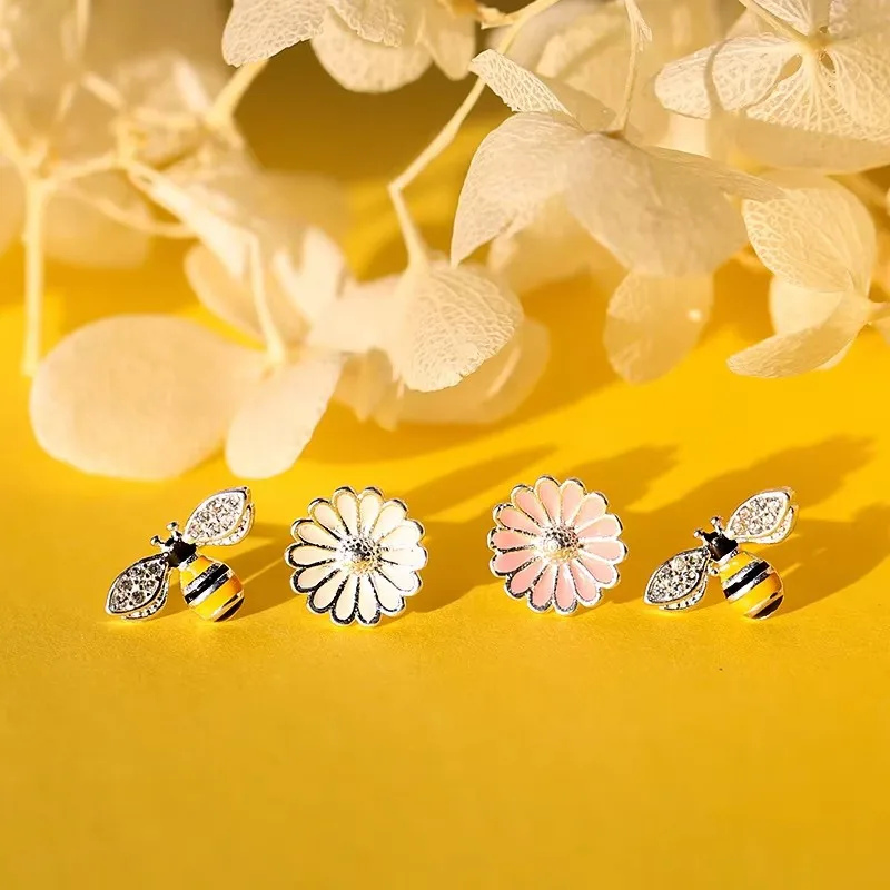 925 Sterling Silber Blumen bienen Ohr stecker für Frauen Geschenk hypo allergen Sterling silber-Schmuck verhindern Allergie – Detail 2