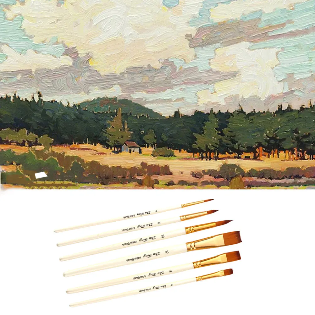 

6 Pcs Brush Nylon Hair Watercolor Art Paint Brushes Furniture Oil Painting Wooden Pole Drawing Student
