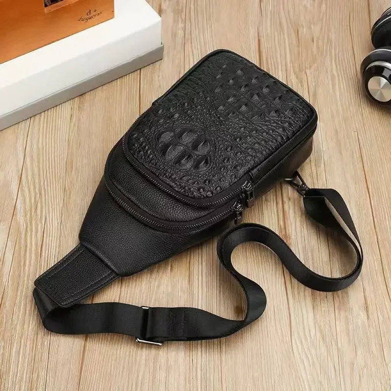 New Fashion Genuine Leather Men Waist Packs Male Casual Chest Bags Pack Quality Boy Brand Design Chest Package Shoulder Bags