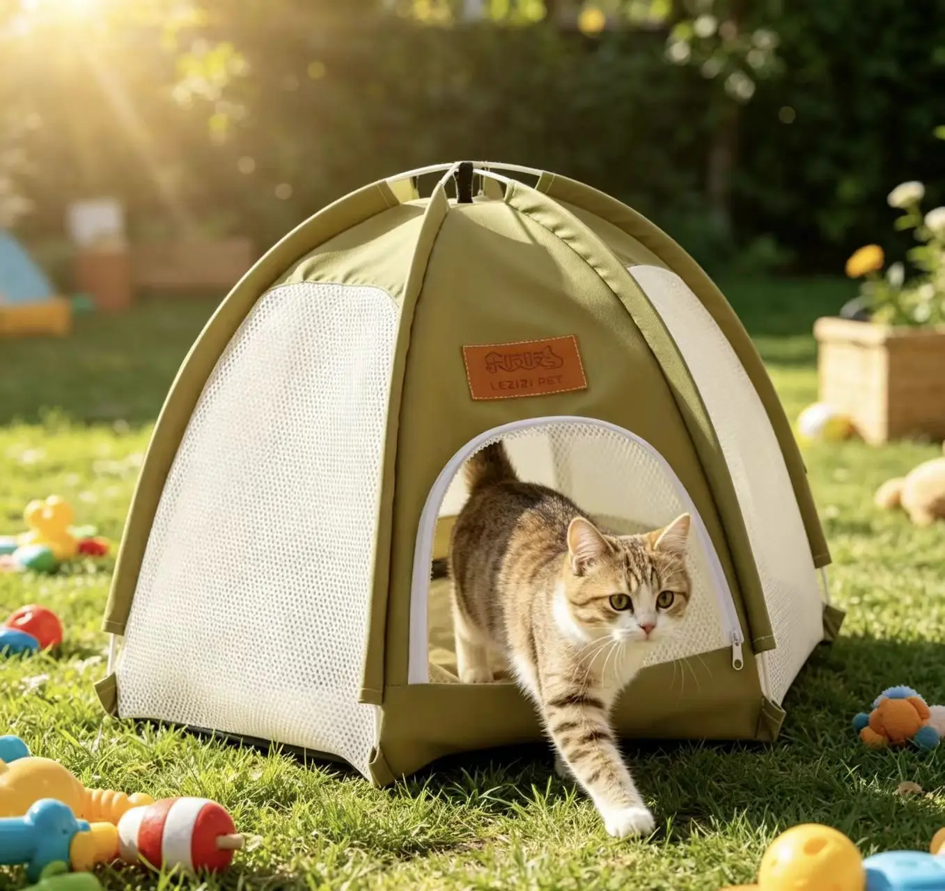 Faltbares, atmungsaktives Katzenzelt, halbgeschlossenes Haustierhaus, Campingbett für drinnen und draußen, Sommer, Frühling, universelles Katzennest für kleine Haustiere