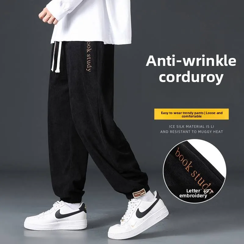 

Men's Fce Lined Dstring Sports Pants Autumn Winter New Sle Warm Casual Long Trousers Trendy Street Sle Youth Faion
