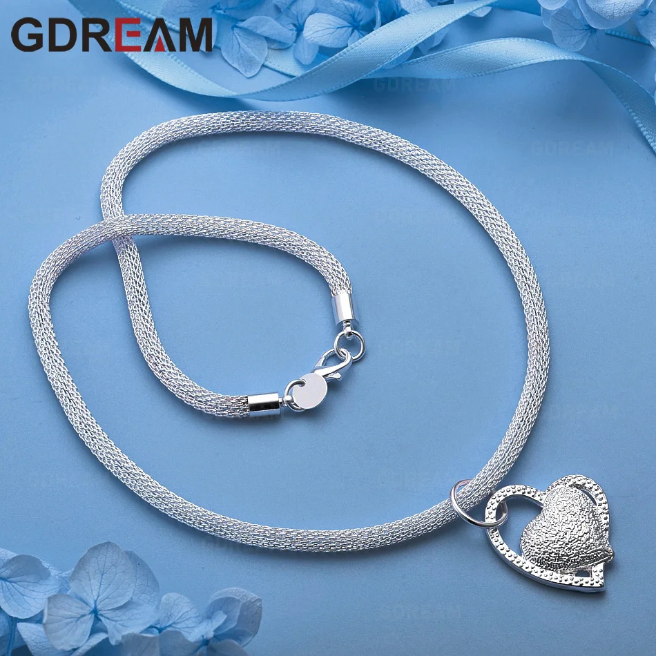 GDREAM 925 Sterling Silver Frosted Heart Pendant With Frosted Mesh Necklace - A Versatile Gift For Women, Perfect For Events