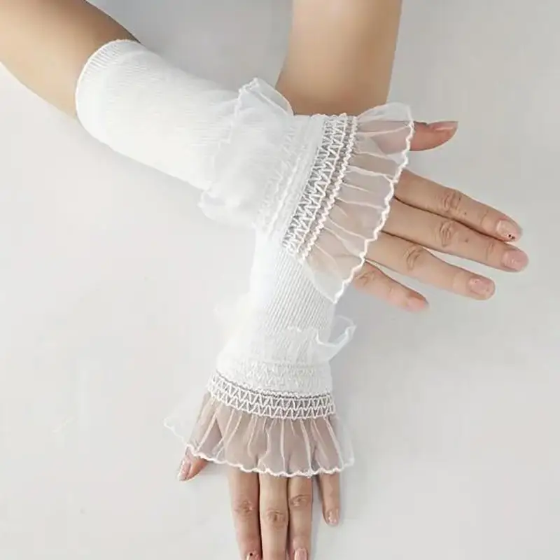 

New Fashion Summer Sunscreen Lace Half Sleeve Protection Arm Sleeves Lady Driving Cycling Long Gloves Hand Protector Cover